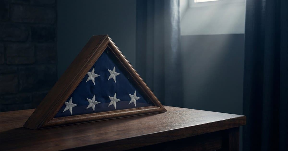 A folded American flag in a memorial triangle